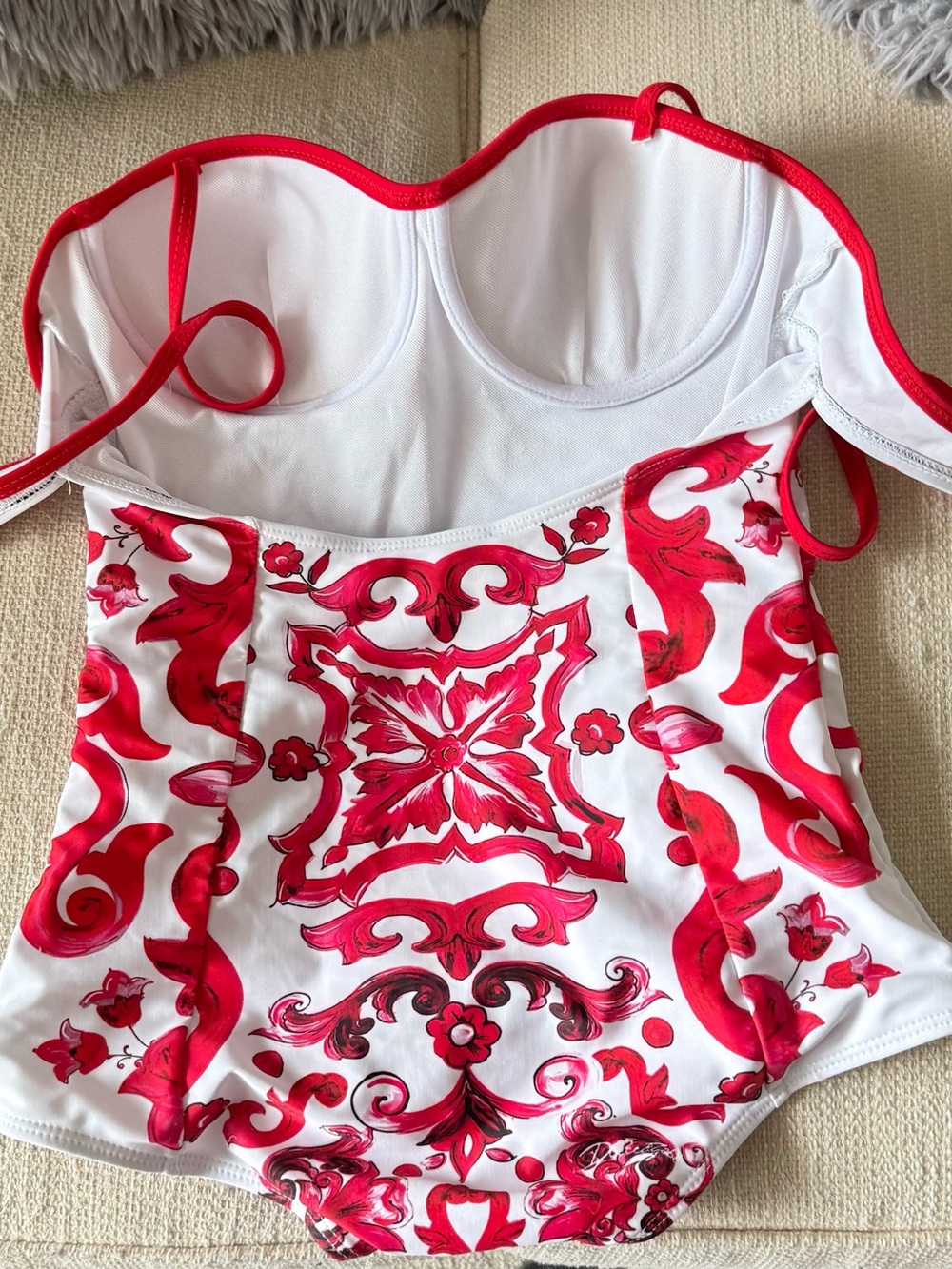 Dolce & Gabbana White and Red One-Piece Swimsuit - Picture 2 of 5